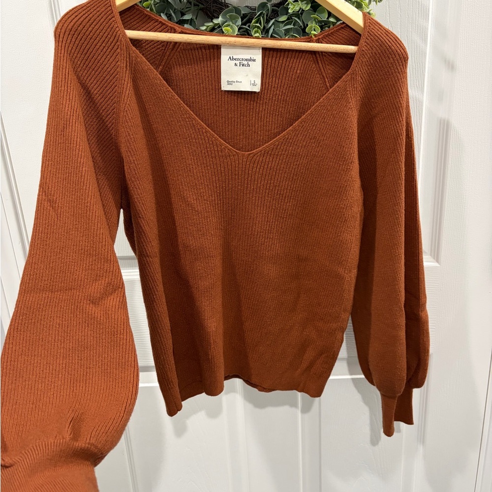 Abercrombie & Fitch Women's Burnt Orange V-Neck Sweater